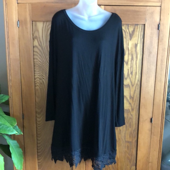 Tops 2x Plus Size Long Black Rayon Shirt With Lace Hem Poshmark